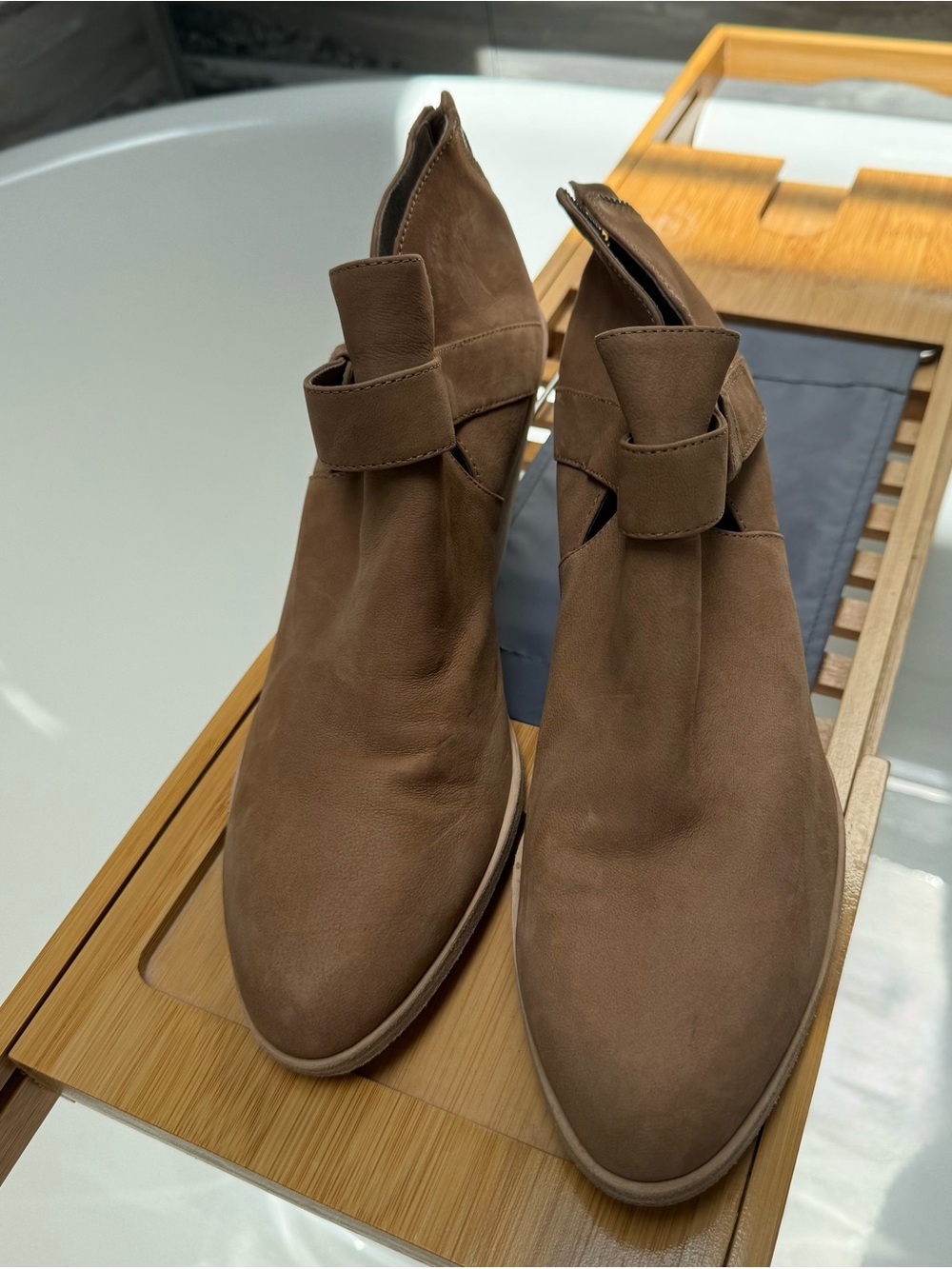 W’s 11 Eileen Fisher Tan Ankle Booties with Velcro Side Strap - Picture 9 of 9